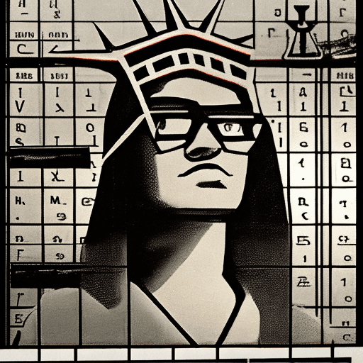AI generated: A scientist with facial features reminiscent of the Statue of Liberty is shown in the image. She wea...