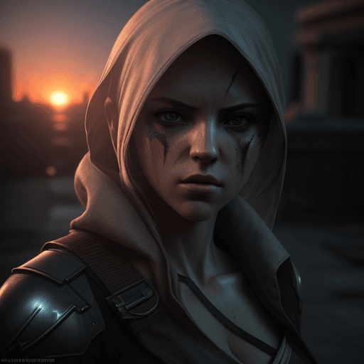 AI generated: Photo of a ultra realistic female assassin, dramatic light, pale sunrise, cinematic lighting, batter...
