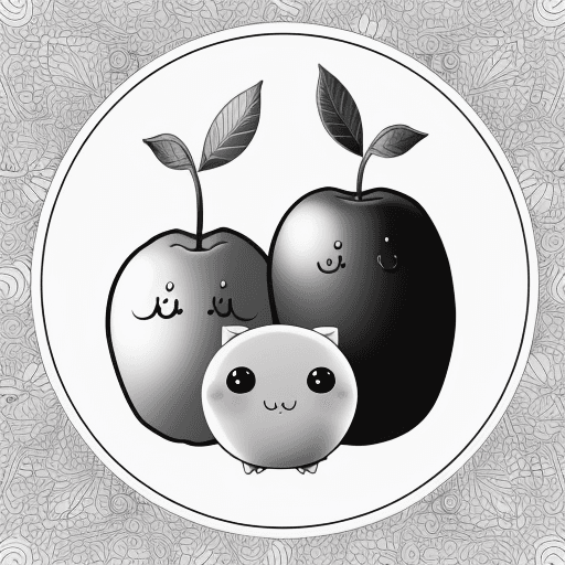 AI generated: kawaii monochromatic fruits for coloring page