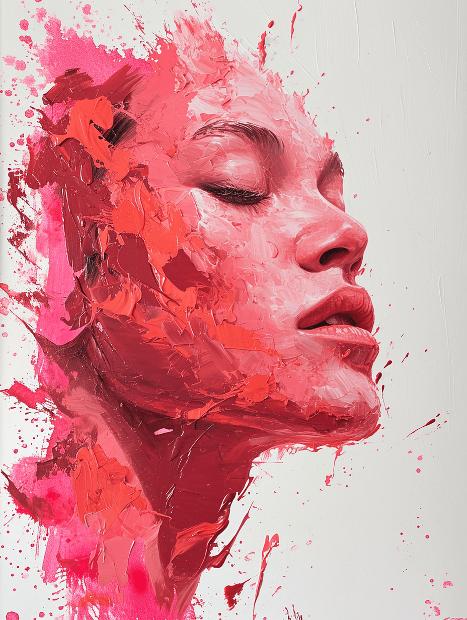 AI generated: deconstructed splashed realistic front view portrait of woman made by fluid glossy material, the fac...