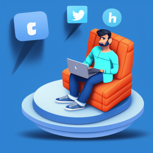 AI generated: Create a 3D illustration of an animated character sitting casually on top of a social media logo "na...