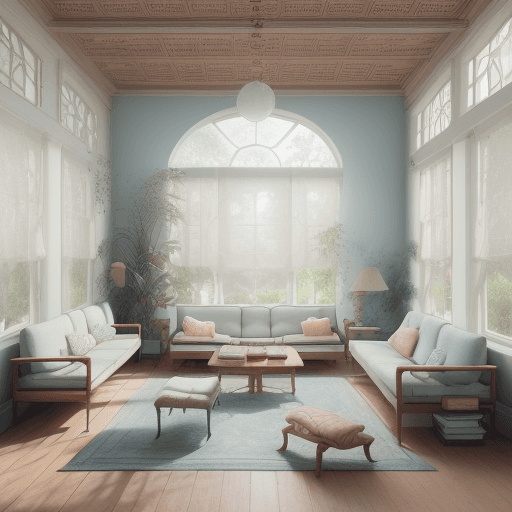 AI generated: High resolution photography interior design, dreamy sunken living room conversation pit, wooden floo...