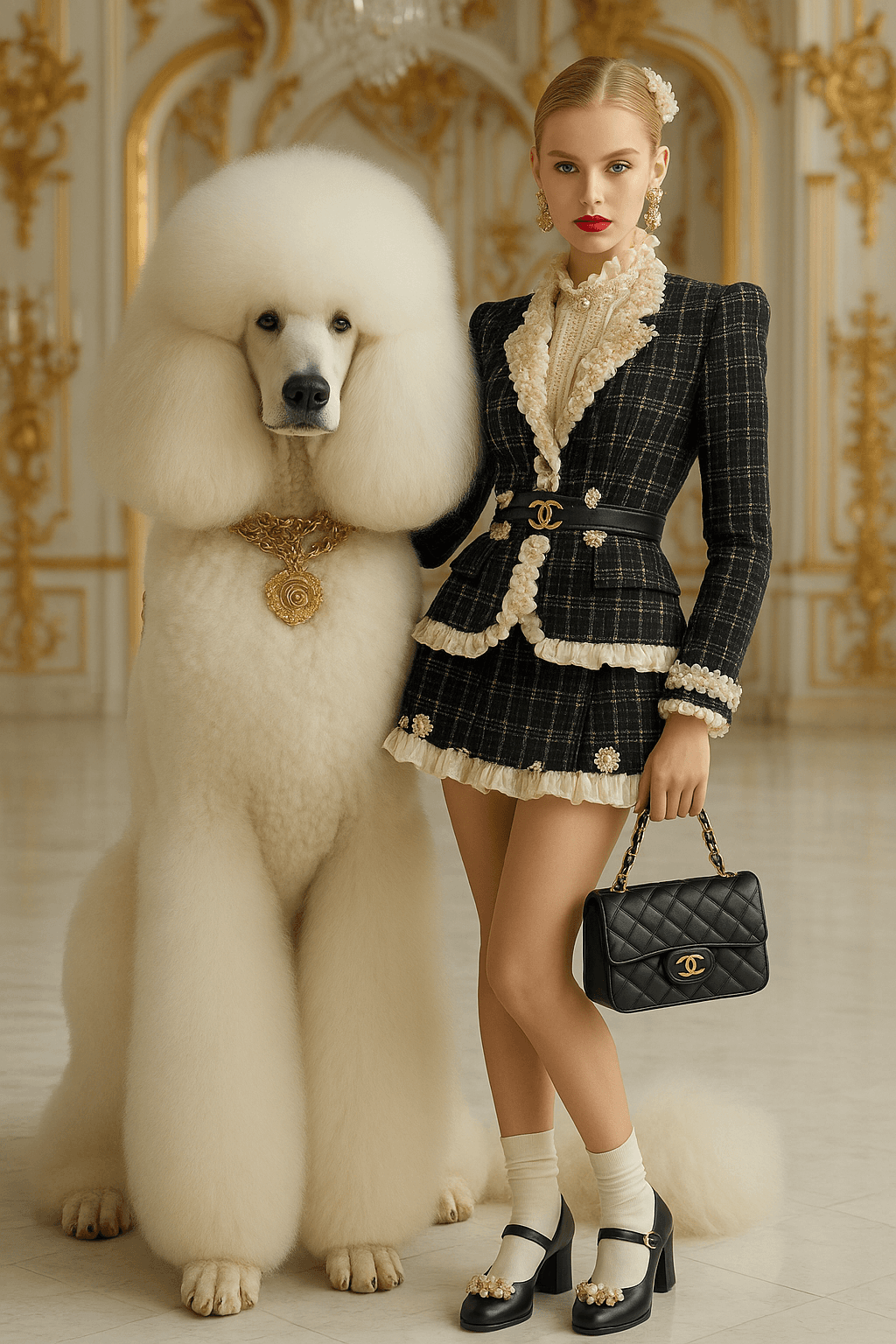 AI generated: {
  "scene": {
    "type": "luxury fashion editorial",
    "location": {
      "setting": "ornat...