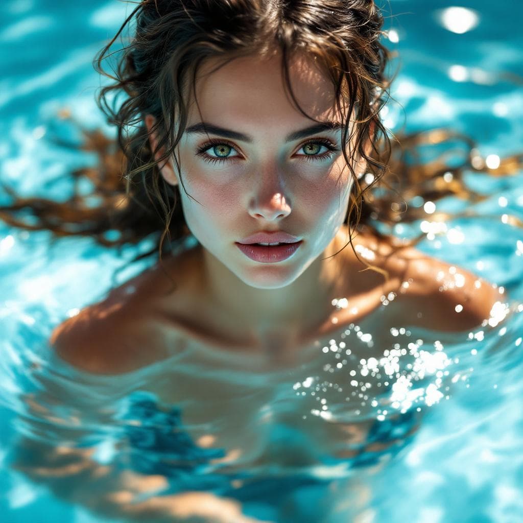 AI generated: a beautiful girl. showing her full body beautiful in swimming pool 8k, sharp, very detailed, high re...