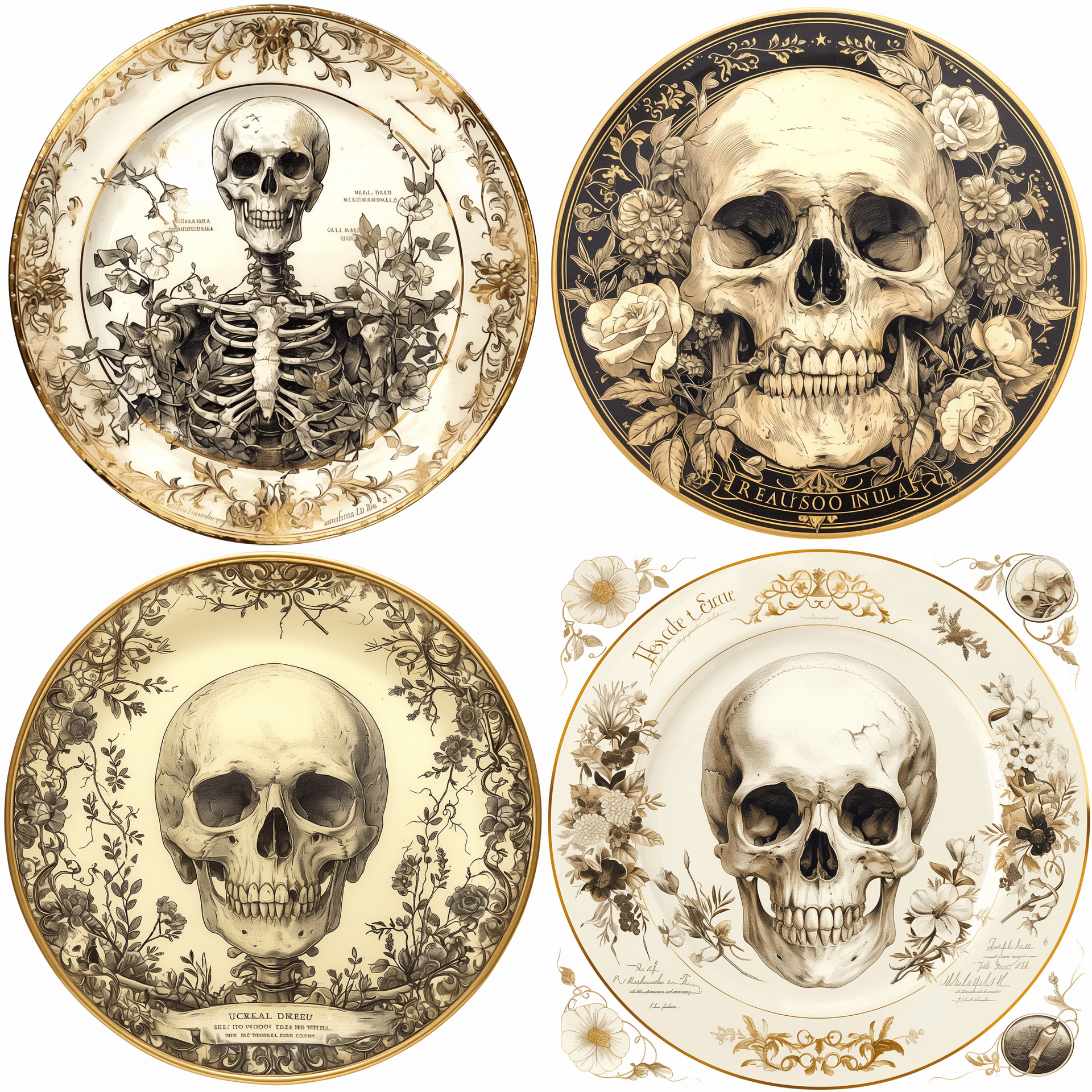 AI generated: round ceramic plate with a white background, a human upper ( body skeleton ) design in the style of ...