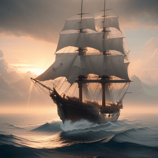 AI generated: Photo of a ultra realistic sailing ship, dramatic light, pale sunrise, cinematic lighting, battered,...