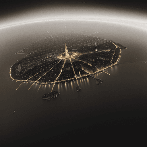 AI generated: Create an aerial image of London in the 1600s, viewed from a 30-degree angle above. The scene is set...