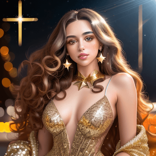 AI generated: a commercial photo portrait of the young instagram model brunette woman long curly hair, clear edge ...