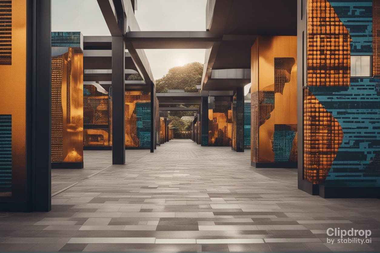 AI generated: cité moderne et futuriste avec des motifs africains sur les murs