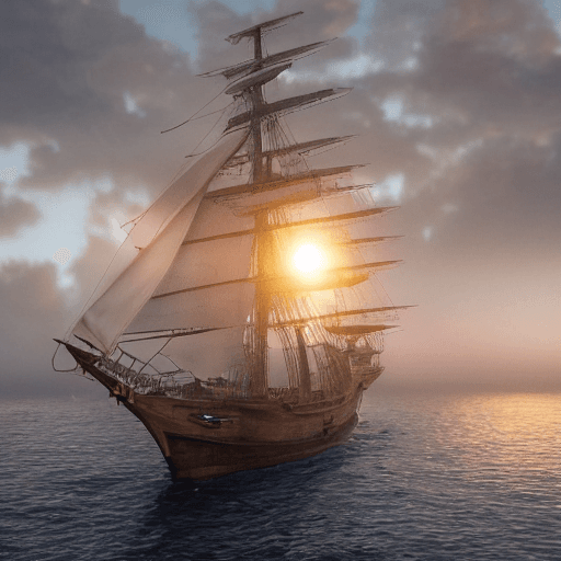AI generated: photo of a ultra realistic sailing ship, dramatic light, pale sunrise, cinematic lighting, battered,...