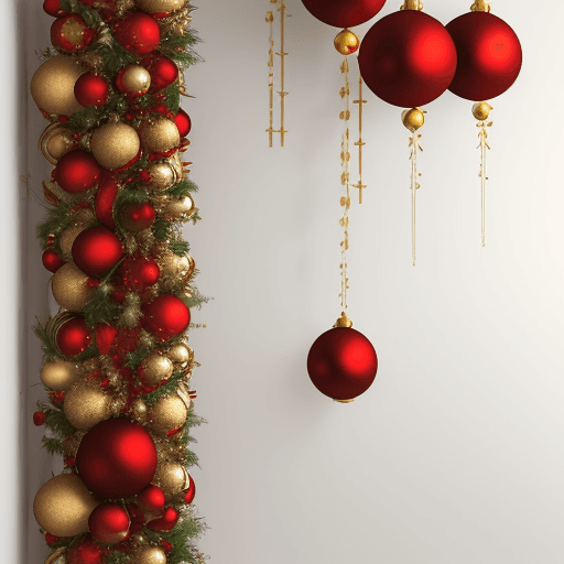 AI generated: Christmas red and gold balls on wall, white bacgroud,  