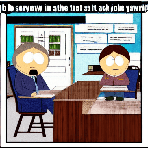 AI generated: Job interview. two people are sitting at a table, opposite each other. They are talking, one person ...