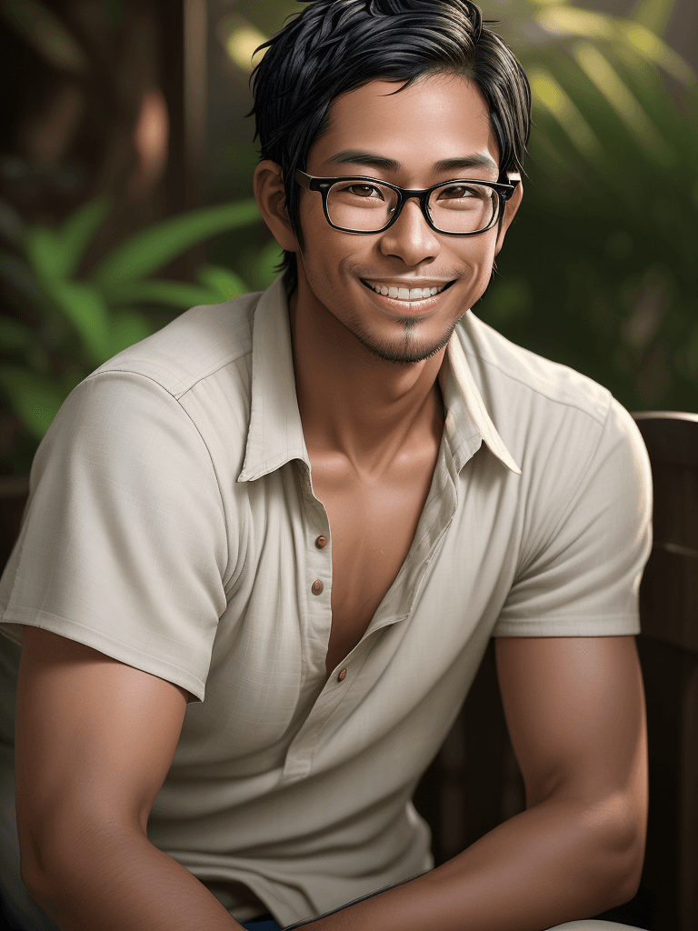 AI generated: just one portrait of a young adult male with balinese looks in a realistic photo with high resolutio...
