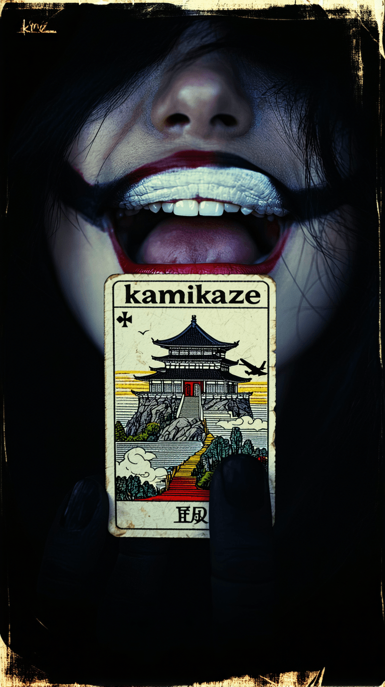 AI generated: An album cover showcasing a macro view of a a Japanese woman’s exaggerated, open mouth holding a wor...