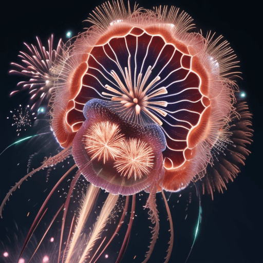 AI generated: fireworks making Jelly Fish, hd, ultra detailed, realistic, complete plane, octane render,8 k