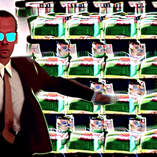 AI generated: Agent Smith from the Matrix and 10 copies of himself