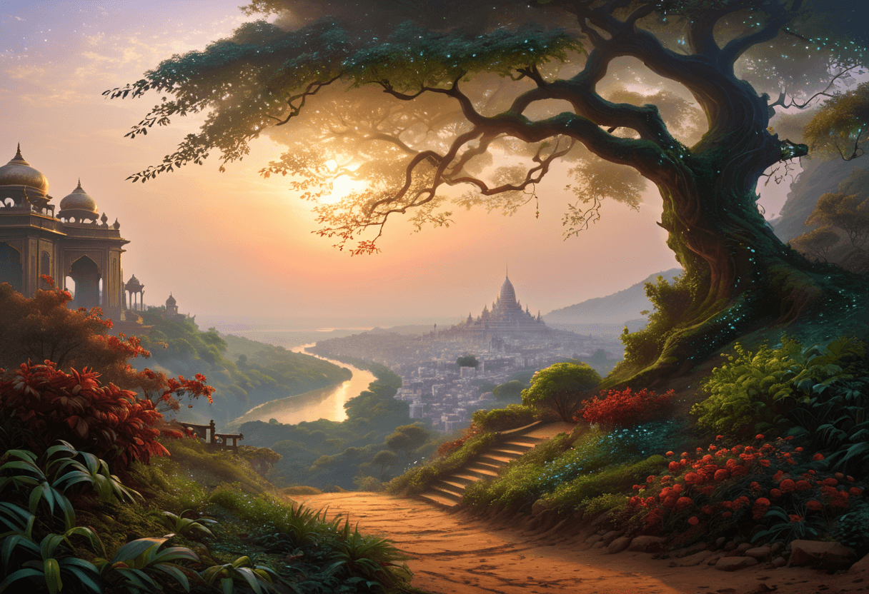 AI generated: rofessional patachitra painting, fantasy Digital artwork, amateurish Octane render of a desolate fol...