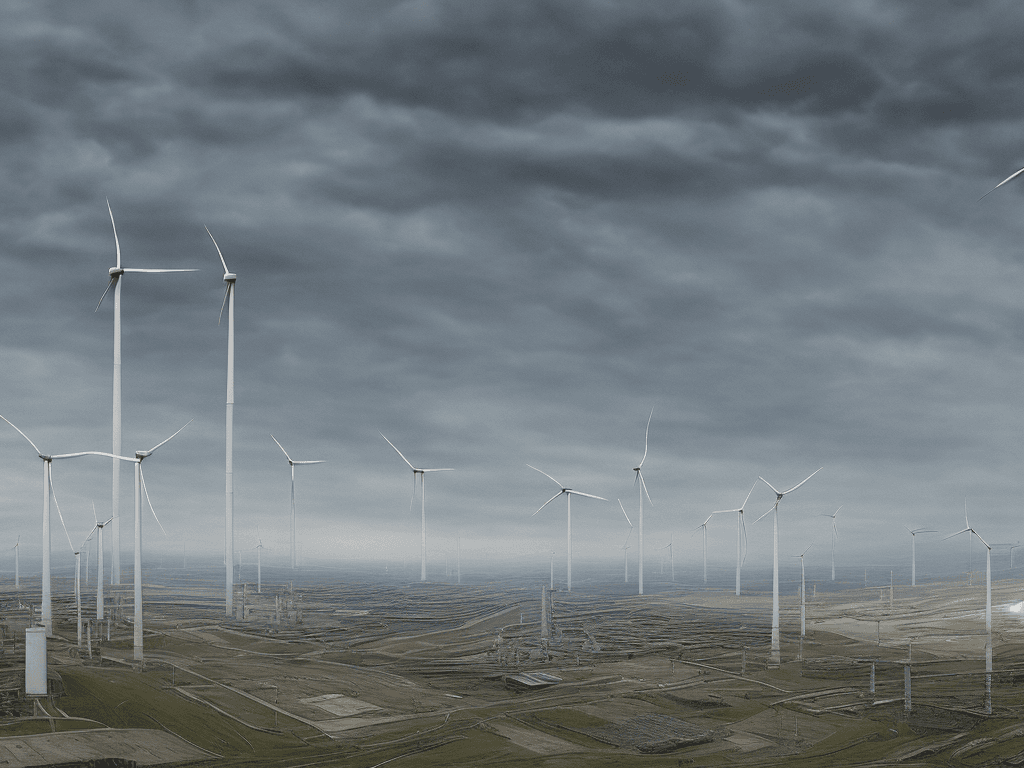 AI generated: transition from a fossil fuel-dominated landscape to a sustainable energy future. It began with a da...