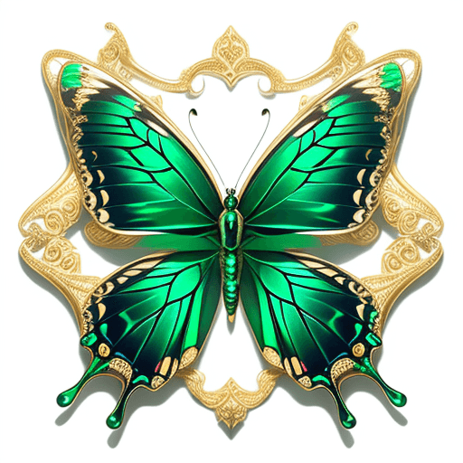 AI generated: A magnificent butterfly sculpted from iridescent metallic gold and emerald green hues, isolated on a...