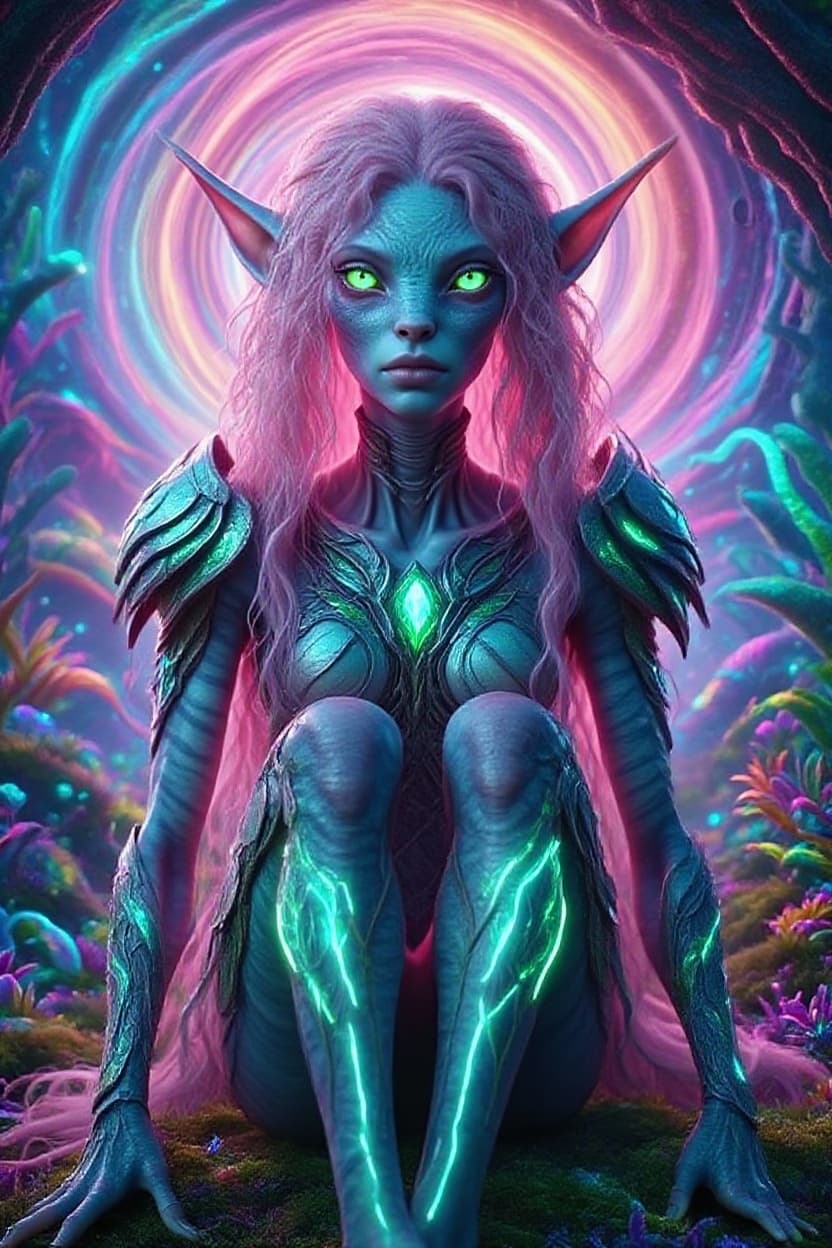 AI generated: Create a new species from this original. Alter with other worldly backdrop, repose the character. If...