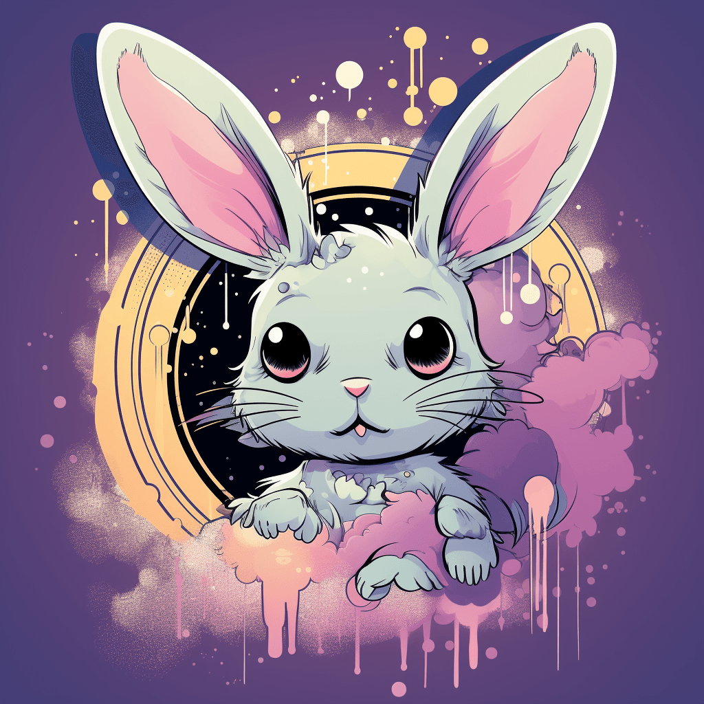 AI generated: A Whimsical tshirt design, Melainotype print, a whimsical anime bunny with a dreamy expression, hd, ...