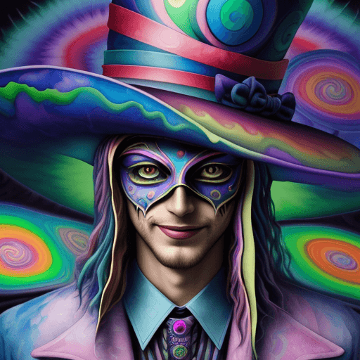 AI generated: Mistic magician with hat in psychedelic mode,hat details, made entirely with professional oil waterc...
