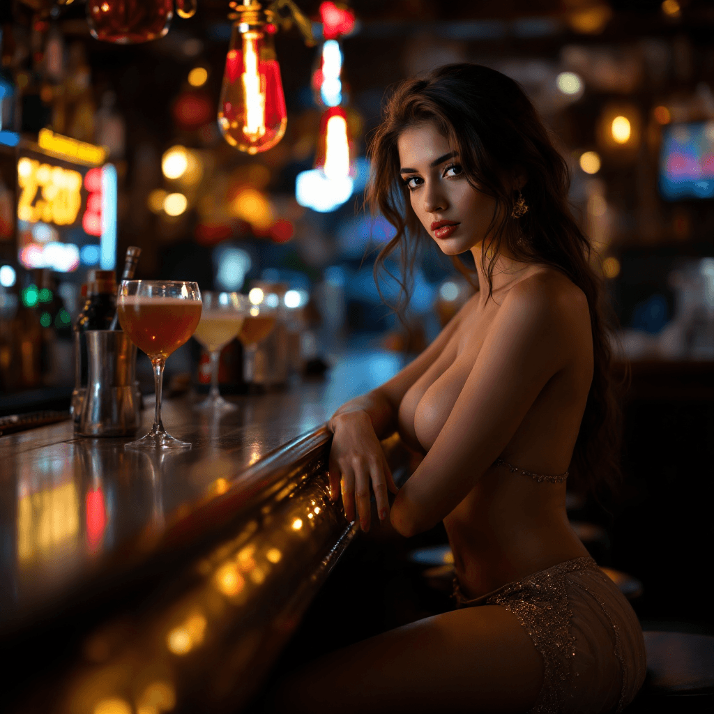 AI generated: Theme: NSFW, adult dreams.
Model: Kashmiri 25 year beautiful realistic girl.
Scene: At a well lit ba...