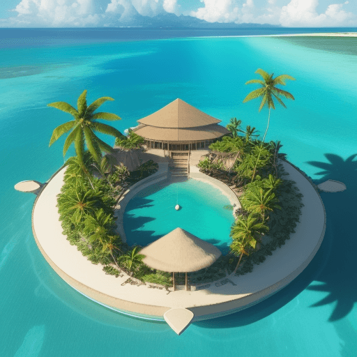 AI generated: RCHRD title on a tropical island, that floating on the water.