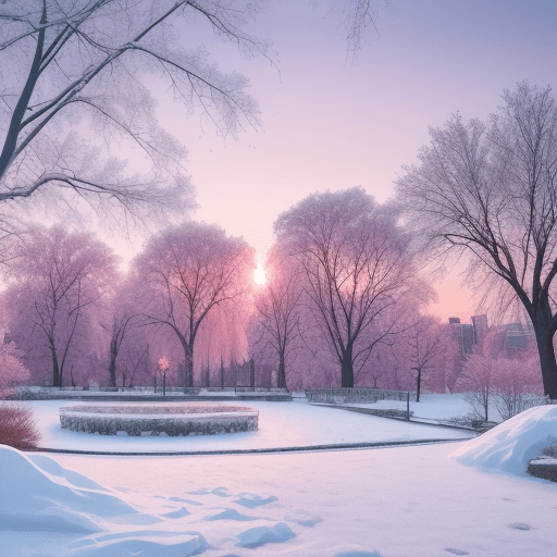 AI generated: Beautiful natural landscape of a city park in winter with fluffy deciduous trees covered with ice an...
