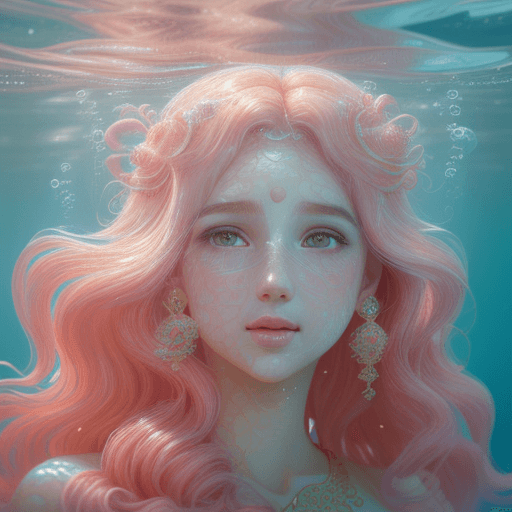 AI generated: Hyper-realistic, French beauty face underwater with sparkling bubbles, medium length wavy golden hai...