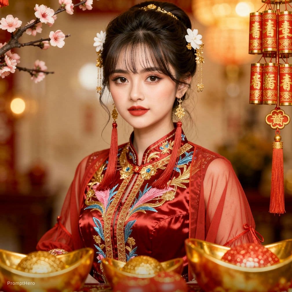 AI generated: A highly detailed, photorealistic, cinematic medium shot of a beautiful young East Asian woman weari...