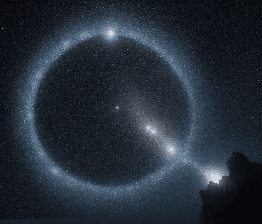 AI generated: Criar uma praia espacial , com a lua nova , 64K, estrelas de alta definição cores vibrantes no centr...