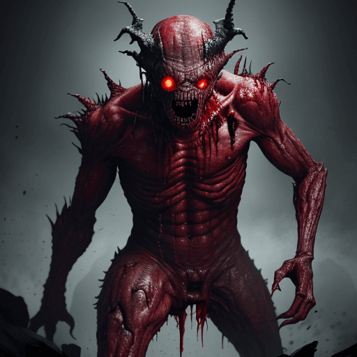 AI generated:  high quality foto of a bloody dangerous monster without eyes, long fingers and broken bones, 8k