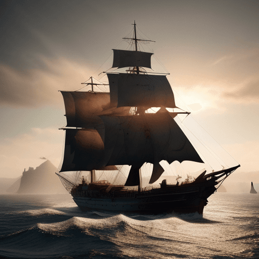 AI generated: Photo of a ultra realistic sailing ship, dramatic light, pale sunrise, cinematic lighting, battered,...