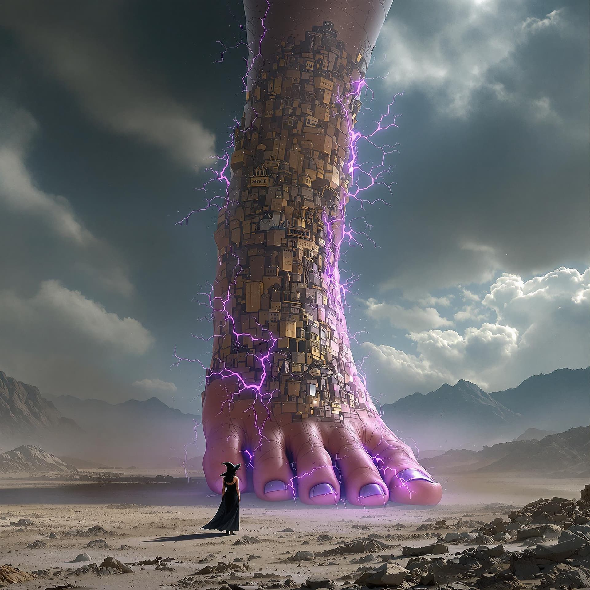 AI generated: 5 toes on foot, enormous giantess female Rhea Ripley from WWE with black medium length hair and stra...