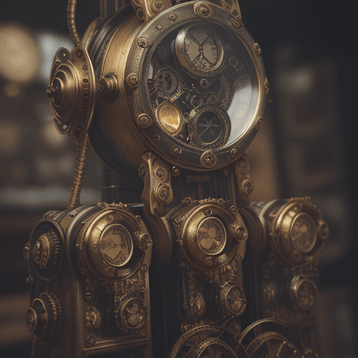 AI generated: (best quality, highres, realistic:1.37), steampunk style smartphone, detailed gears, intricate brass...