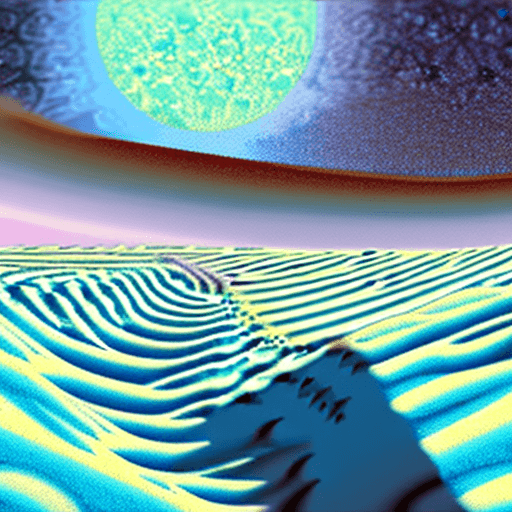 AI generated: illustration of a strange mysterious desolate desert with light blue sand,light whashed out blue col...