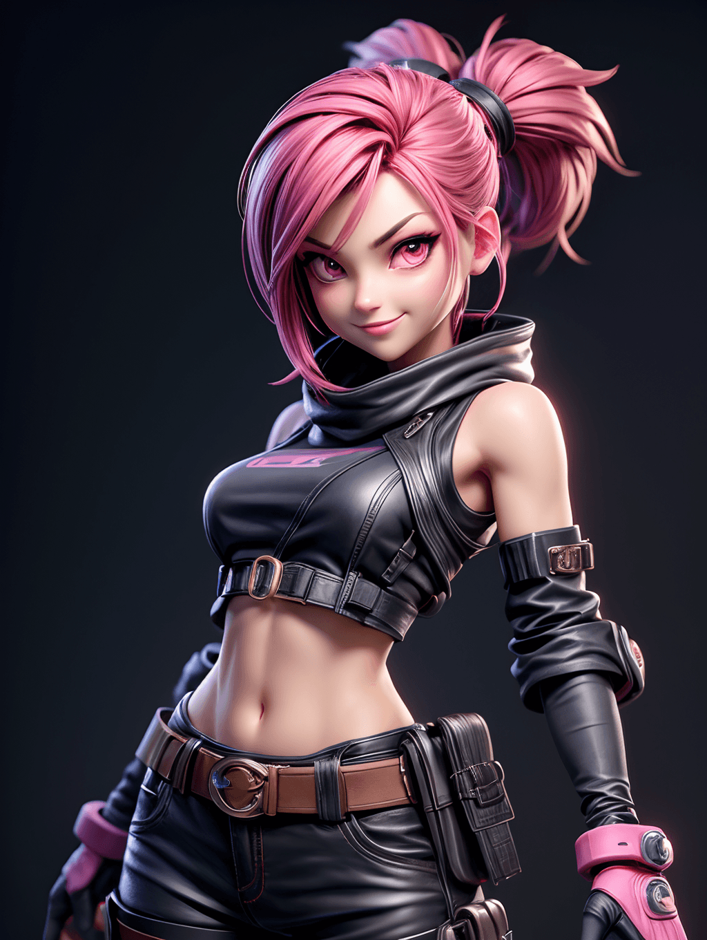 AI generated: 3dmm,3d, Game, icon, playmarket,JinxLol,mature female,1girl, (pink eyes), solo,looking at viewer, na...
