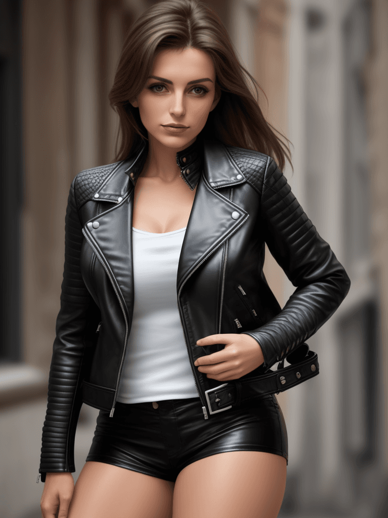 AI generated:  italian woman, leather jacket, 