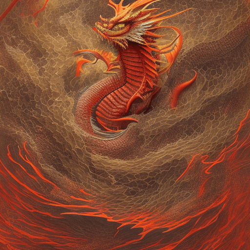 AI generated: red dragon in the waves art print, in the style of kōji morimoto, neo-traditional japanese, john bla...