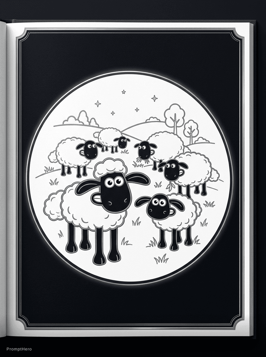AI generated: Minimalistic, outline gray and silver, modern black background, art book page, Aardman Animation she...