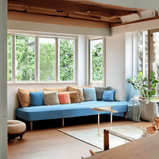 AI generated: high resolution photography interior design, dreamy sunken living room conversation pit, wooden floo...