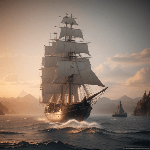 AI generated: Photo of a ultra realistic sailing ship, dramatic light, pale sunrise, cinematic lighting, battered,...
