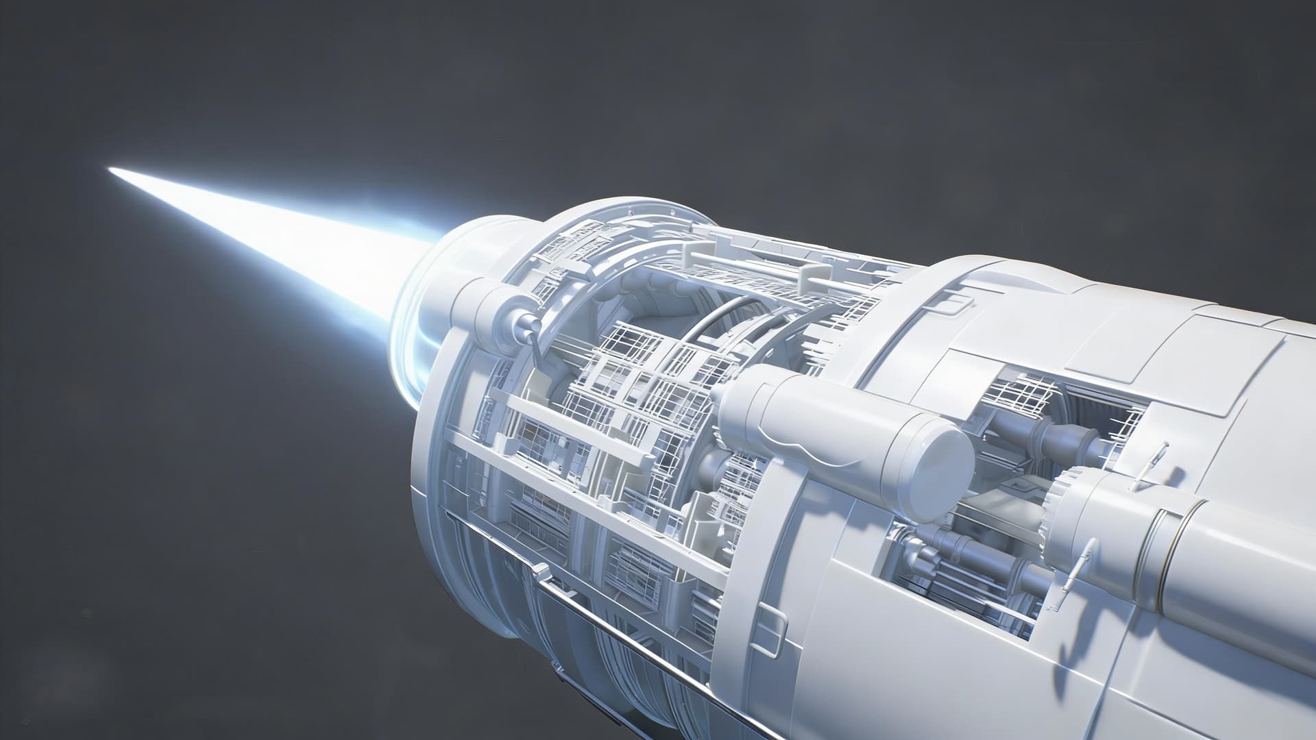 AI generated: Bright White Energy Fire Cannon is here for display in the Reference image. Make the cannon a smooth...
