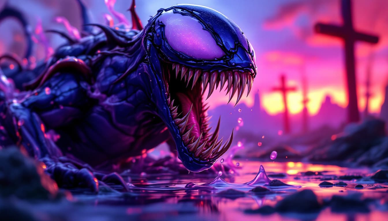 AI generated: cute popsicle character venom from mobile game, hyper realistic, octane render, 5k, toon, purple, a ...