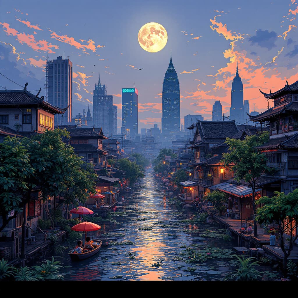AI generated: bangkok in 8-bit the last of us game concept, mindblowing beauty, render