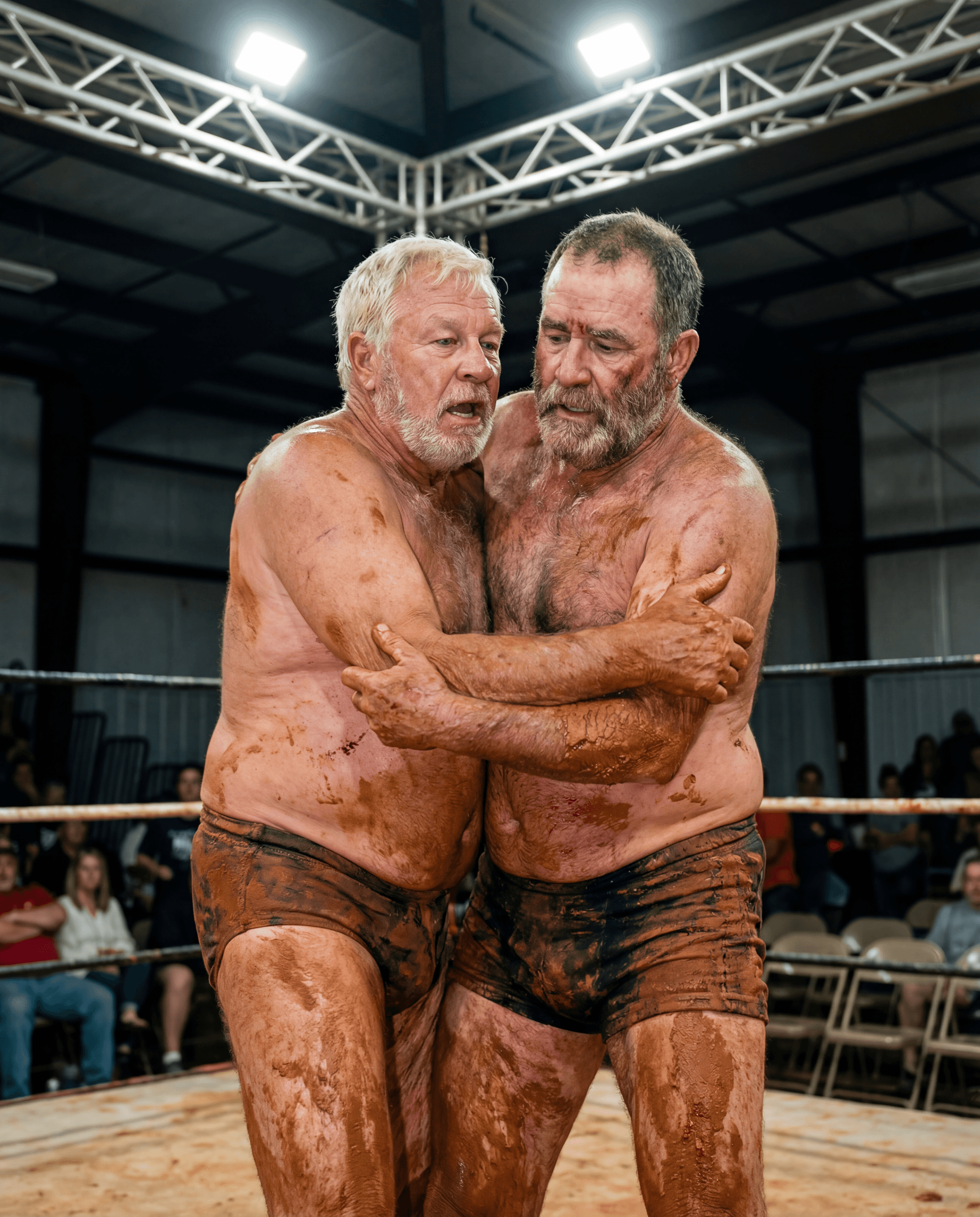 AI generated: RAW DOCUMENTARY SPORTS PHOTOGRAPH
LOCAL AMERICAN RED CLAY MUD WRESTLING — VERTICAL 9:16
ASPECT / OUT...