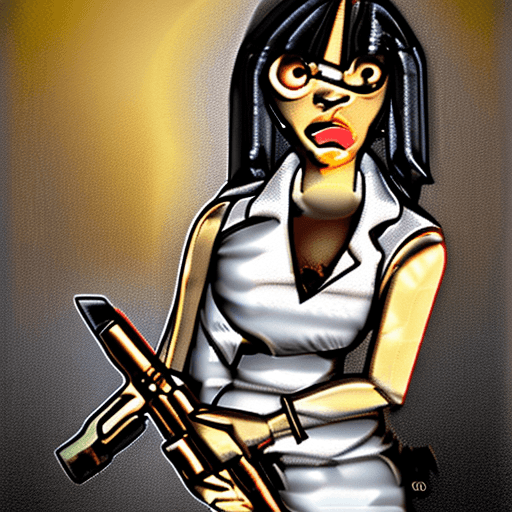 AI generated: an image of an animation character holding a gun, in the style of womancore, comic art, realistic oi...