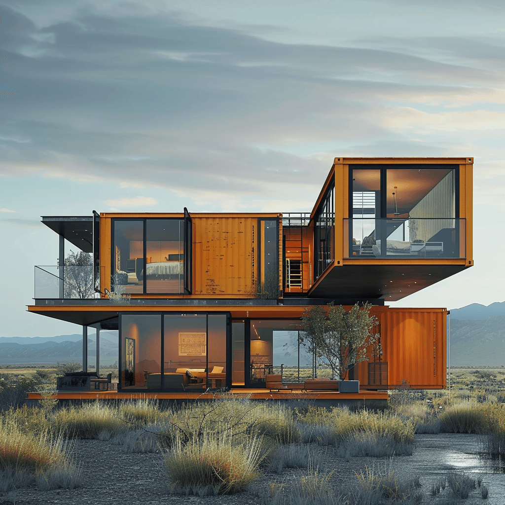 AI generated: beautiful modern container house in the middle of nowhere, archdaily style, photograph shot with can...