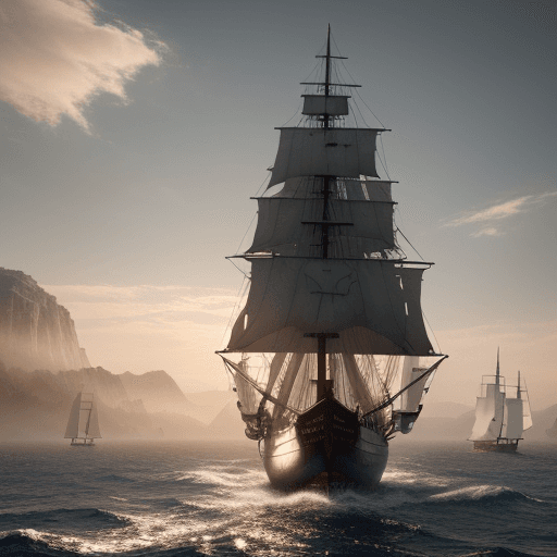 AI generated: Photo of a ultra realistic sailing ship, dramatic light, pale sunrise, cinematic lighting, battered,...